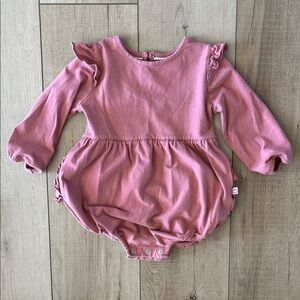 RuffleButts Dusty Rose Baby Girl Long Sleeve Ruffle Romper
